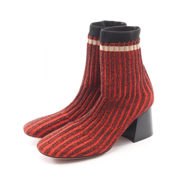 CELINE Ballerina socks Ancre Boots Fabric Red Black Beige Used Women size 37.5
