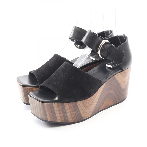 CELINE Sandals Heel leather Suede Black Used Women size 37
