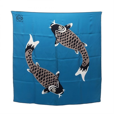 LOEWE Anagram Scarf stole foulard silk Blue Multicolor Used Women