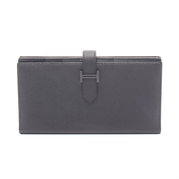 HERMES Bearn Soufflet Bifold long purse wallet Epsom leather Black Used Women U