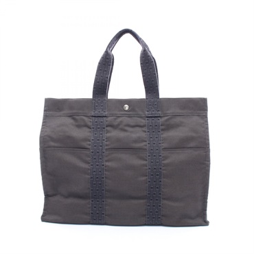 HERMES Herline GM Tote hand Bag canvas Gray Used unisex SHW