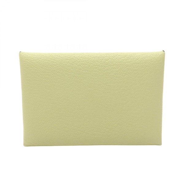 HERMES Calvi Verso Coin Purse Card Case Chevre leather Green Beige SHW Used W