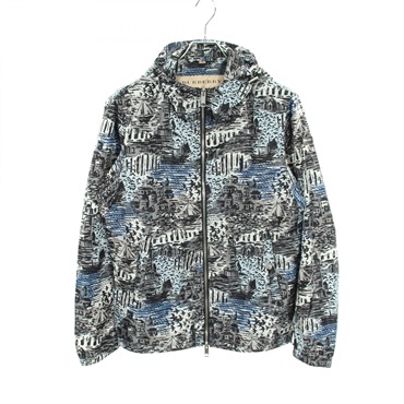 BURBERRY hooded jacket Blouson #46 4044635 Nylon Black Gray Blue Used Women