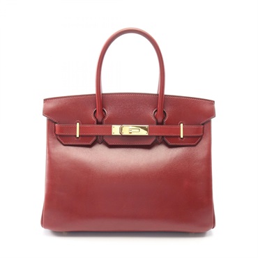 HERMES Birkin 30 Handbag Box calf leather calfskin Bordeaux Rouge H GHW Used G