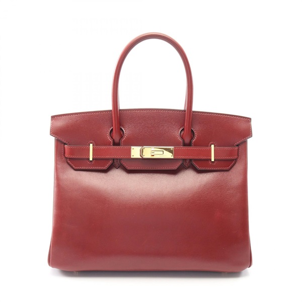 HERMES Birkin 30 Handbag Box calf leather calfskin Bordeaux Rouge H GHW Used G