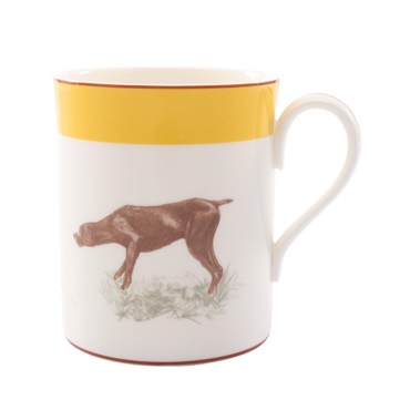 HERMES Chasse German Pointer Mug Tableware Pottery White Yellow Used unisex