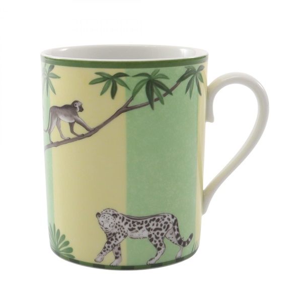 HERMES African mug Tableware Pottery Green Yellow Used unisex