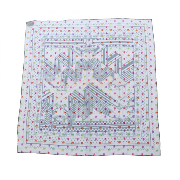 HERMES Carre 60 SANGLES EN ZIGZAG BANBANA Rainbow Dot Scarf silk acetate Used