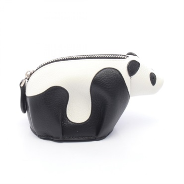 LOEWE Panda coin purse Pouch bag Lambskin sheep leather White Black Used Women