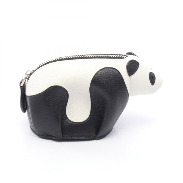 LOEWE Panda coin purse Pouch bag Lambskin sheep leather White Black Used Women