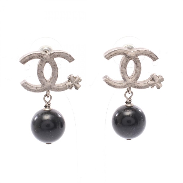 CHANEL COCO Mark Pierced earrings Plating Resin Black SHW Used Women CC Coco
