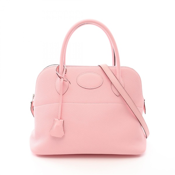 HERMES Bolide 31 shoulder Handbag Z Taurillon Clemence Rose sakura craie SHW