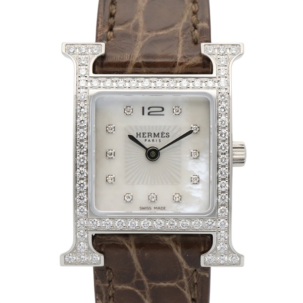 HERMES H watch Wrist Watch HH1.230 Quartz SS Diamond leather Used Women