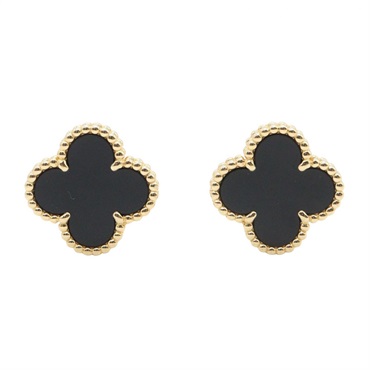 Van Cleef & Arpels Vintage Alhambra Onyx Pierced Earrings 18KYG Gold Used Women
