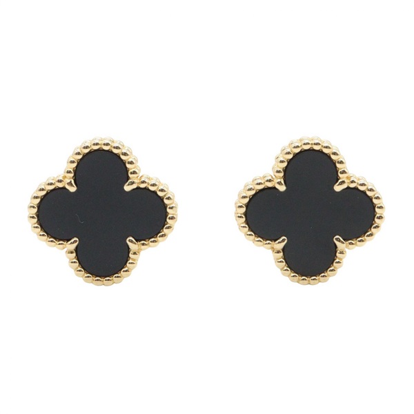 Van Cleef & Arpels Vintage Alhambra Onyx Pierced Earrings 18KYG Gold Used Women