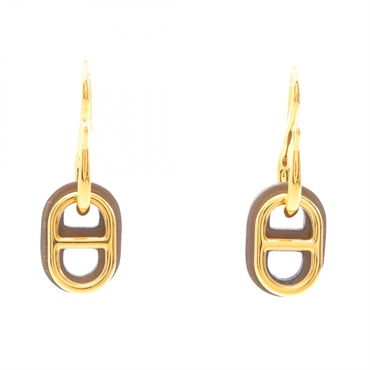HERMES O'Maillon Chaine d'Ancre Pierced earrings Gold Plated Swift leather Women