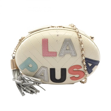 CHANEL LA PAUSA Chevron V-stitch Chain Crossbody Shoulder Bag leather Beige GHW