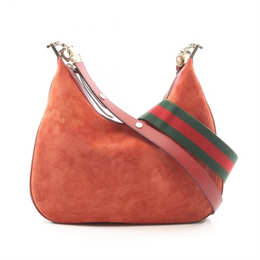 GUCCI Attache Medium Crossbody Shoulder Bag 702823 Suede leather Red Green Used
