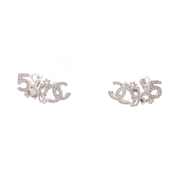 CHANEL B23P COCO Mark No. 5 Clover Pierced earrings Metal Rhinestone Used Women