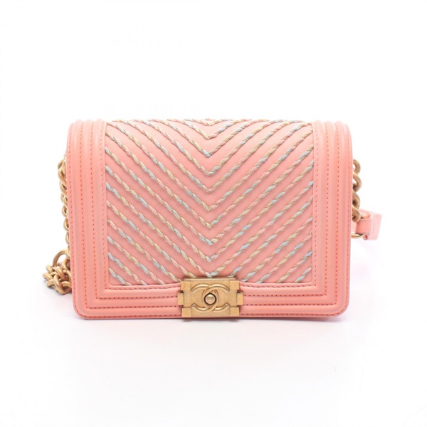 CHANEL Boy Chanel By the Sea Chain Waist Shoulder Bag Lamb leather Pink Used GHW