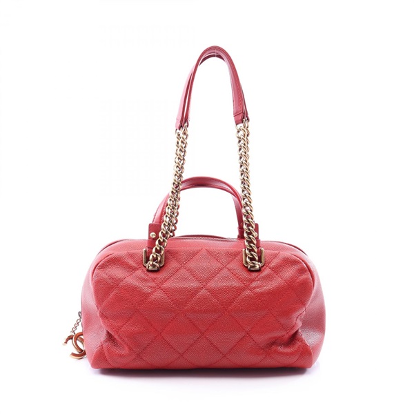 CHANEL Matelasse Bowling Chain Shoulder Handbag Calf leather Red GHW Used CC