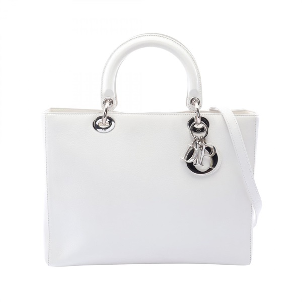 Dior Lady Dior Large Shoulder Handbag leather White Used Women SHW