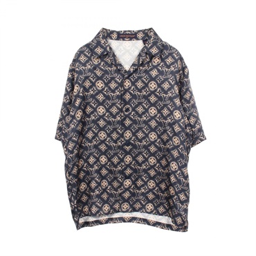 LOUIS VUITTON Monogram Sand Open Collar Shirt RM232M Z49 HPS34W silk Used #S