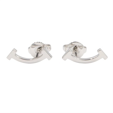TIFFANY＆CO T Smile Mini Pierced Earrings 18KWG White Gold Used Women