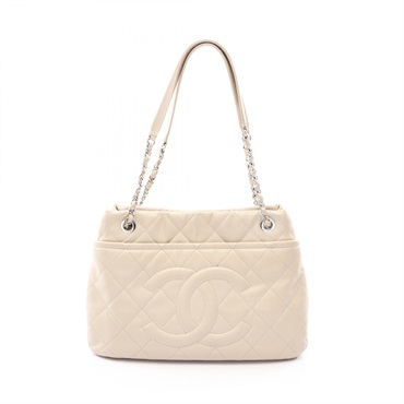CHANEL Matelasse Chain Shoudler Tote Bag Grained Calfskin leather Beige SHW Used
