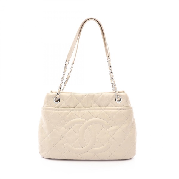 CHANEL Matelasse Chain Shoudler Tote Bag Grained Calfskin leather Beige SHW Used