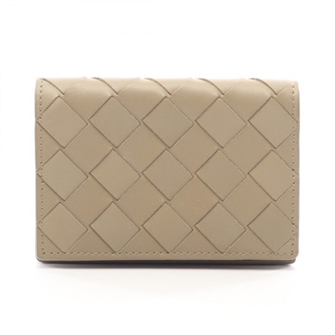 BOTTEGA VENETA Intrecciato Card Case Wallet purse leather Beige Used Women