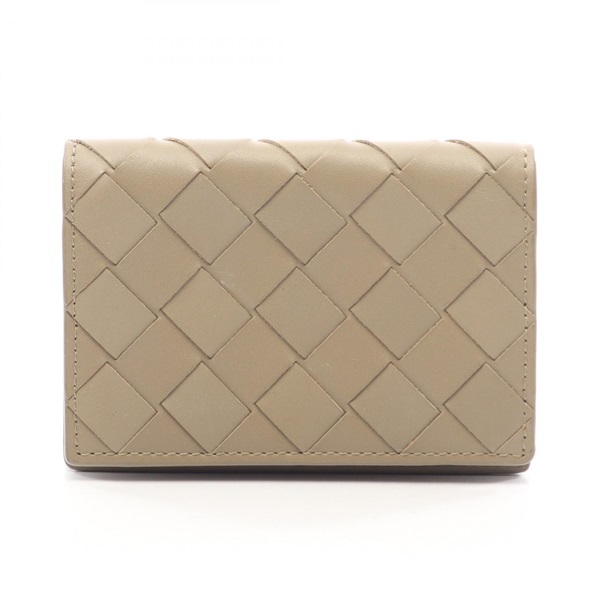 BOTTEGA VENETA Intrecciato Card Case Wallet purse leather Beige Used Women