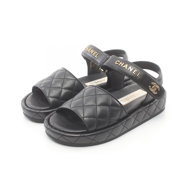 CHANEL Matelasse Sandals G45430 Lambskin sheep leather Black Used Women #36