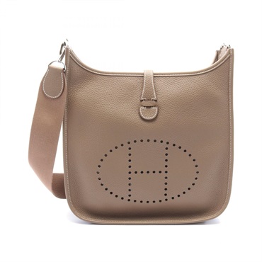 HERMES Evelyne 3 PM Shoulder Bag Taurillon Clemence Brown Etoupe Grey Used W SHW