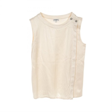 CHANEL COCO Mark button blouse Tops P59089V10591 silk Beige Used Women #34