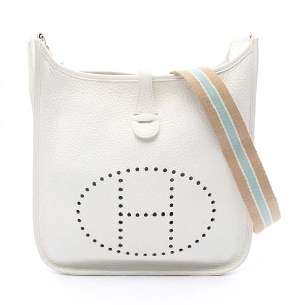 HERMES Evelyne 2 PM Shoulder Bag L Taurillon Clemence White Used SHW