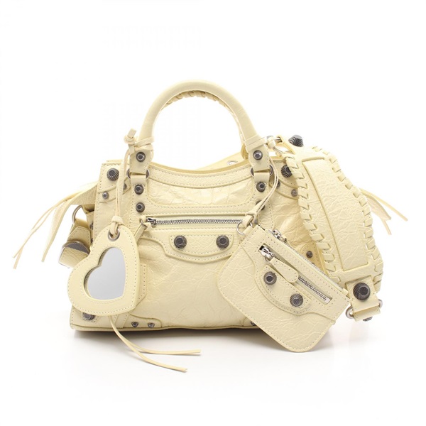 BALENCIAGA Neo Cagoule XS 2way shoulder Handbag 700940 leather Beige Used Women