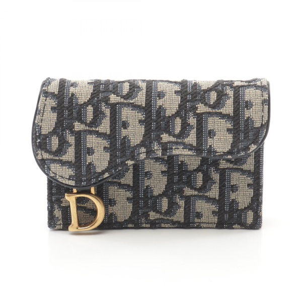 Dior SADDLE Lotus wallet Card Case S5611CTZQ canvas leather Beige Navy Used GHW