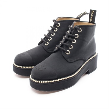 CHANEL COCO Mark boots G35367 Fabric Black Used Women