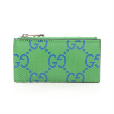 GUCCI GG embossed coin purse card holder 725550 leather Green Blue Used unisex