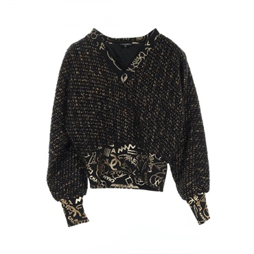 CHANEL Camellia COCO Mark knit P61818 wool Nylon Black Gold Used Women