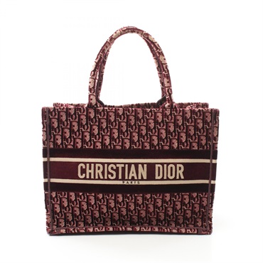 Dior Book Tote Medium Oblique Bag M1296ZWVF Fabric Bordeaux Beige Used Women