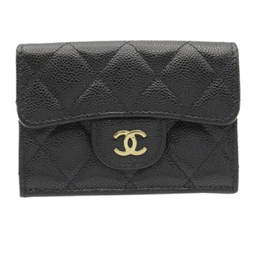 CHANEL Matelasse tri-fold wallet AP0230 Grained calfskin Black Used Women CC GHW