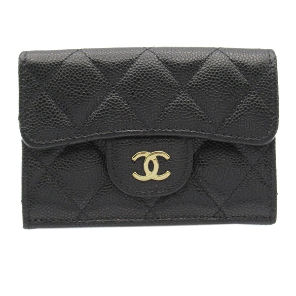 CHANEL Matelasse tri-fold wallet AP0230 Grained calfskin Black Used Women CC GHW