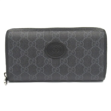 GUCCI Interlocking G Around zip long wallet purse 673003 canvas Black Used