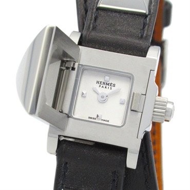 HERMES Medor Doubletour Wrist Watch ME2.110 Quartz Stainless Steel Used Women