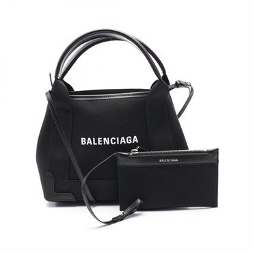 BALENCIAGA Navy Cabas XS Hand shoulder crossbody bag 390346 canvas leather Black