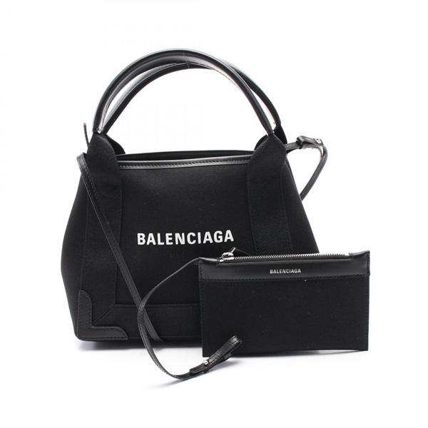 BALENCIAGA Navy Cabas XS Hand shoulder crossbody bag 390346 canvas leather Black