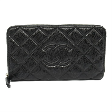 CHANEL Matelasse Round Wallet leather Grained calfskin Black Used Women SHW CC