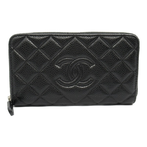 CHANEL Matelasse Round Wallet leather Grained calfskin Black Used Women SHW CC